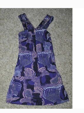 Elle Sundress Womens S Purple Stretch Pleated Sleeveless Pintuck Trapeze Dress